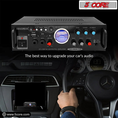 5Core Dual Channel Car Amplifier 300W Sub Woofer Speaker Receiver with USB + SD Card + 2 Mic