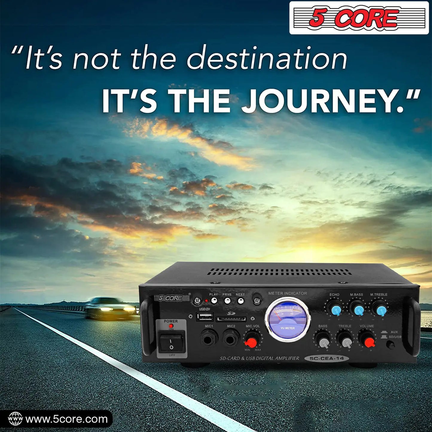 5Core Dual Channel Car Amplifier 300W Sub Woofer Speaker Receiver with USB + SD Card + 2 Mic