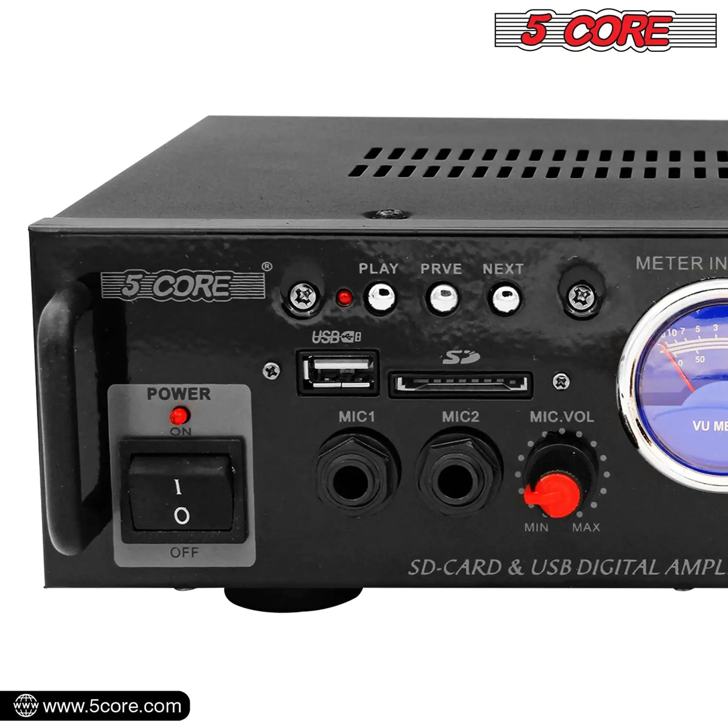 5Core Dual Channel Car Amplifier 300W Sub Woofer Speaker Receiver with USB + SD Card + 2 Mic